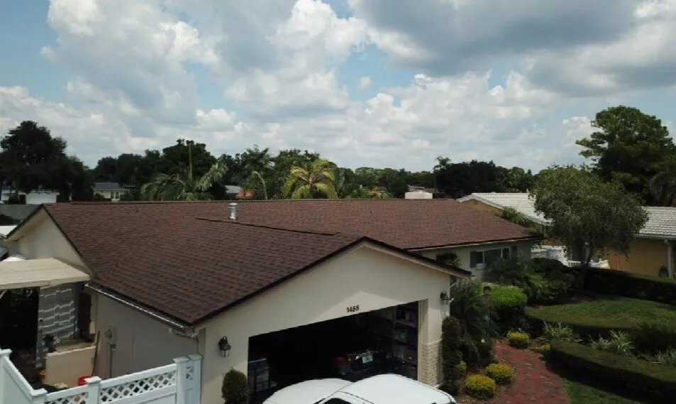 Brown shingle roof on a single-story home